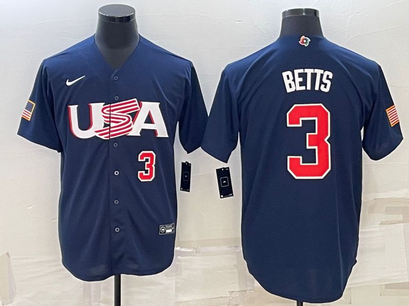 Men 2023 World Cub USA 3 Betts Blue Nike MLB Jersey3